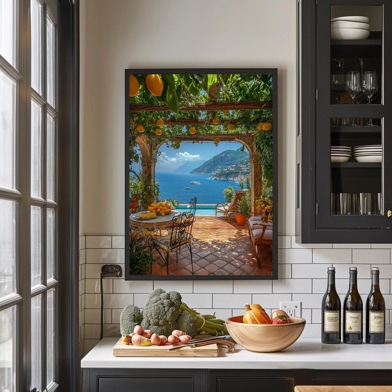 Vintage Italian Amalfi Style View Coastal Canvas Print: Mediterranean ...