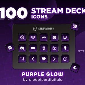 Lila Glühen | Sterne | Stream Deck Icon Set | 100 Icons für Elgato Stream Deck | 2 Bildschirmschoner | Twitch | Youtube | Zwietracht | Luftschlangen-Asset