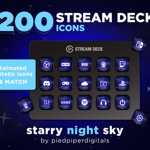 Starry Night Sky Animated Stream Deck Icons | 200 Stream Deck Icons | 100 Static 100 Animated Icons | Elgato | Streamer Assets | Blue