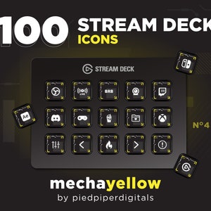 Mecha Yellow Stream Deck Icon Set | 100 Icons for Elgato Stream Deck | 2 Screensavers | Twitch | Youtube | Discord | Streamer Assets
