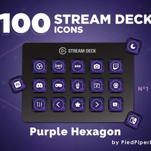 Purple Hexagon Stream Deck Icon Set | 100 Icons for Elgato Stream Deck | 2 Screensavers | Twitch | Youtube | Discord | Streamer Assets