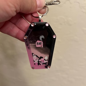 Pastel goth handmade Halloween coffin resin shaker keychain/bag charm
