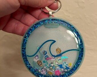 Ocean themed resin shaker keychain/bag charm
