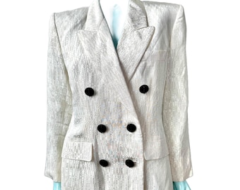 Vintage Yves Saint Laurent Jacquard Blazer: 90s Power Silhouette, Size FR 42