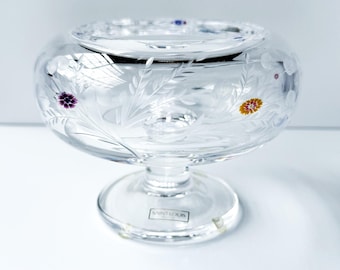 St. Louis ‘Botticelli’ Footed Crystal Candy Bowl | Etched Floral Millefiori | Centerpiece