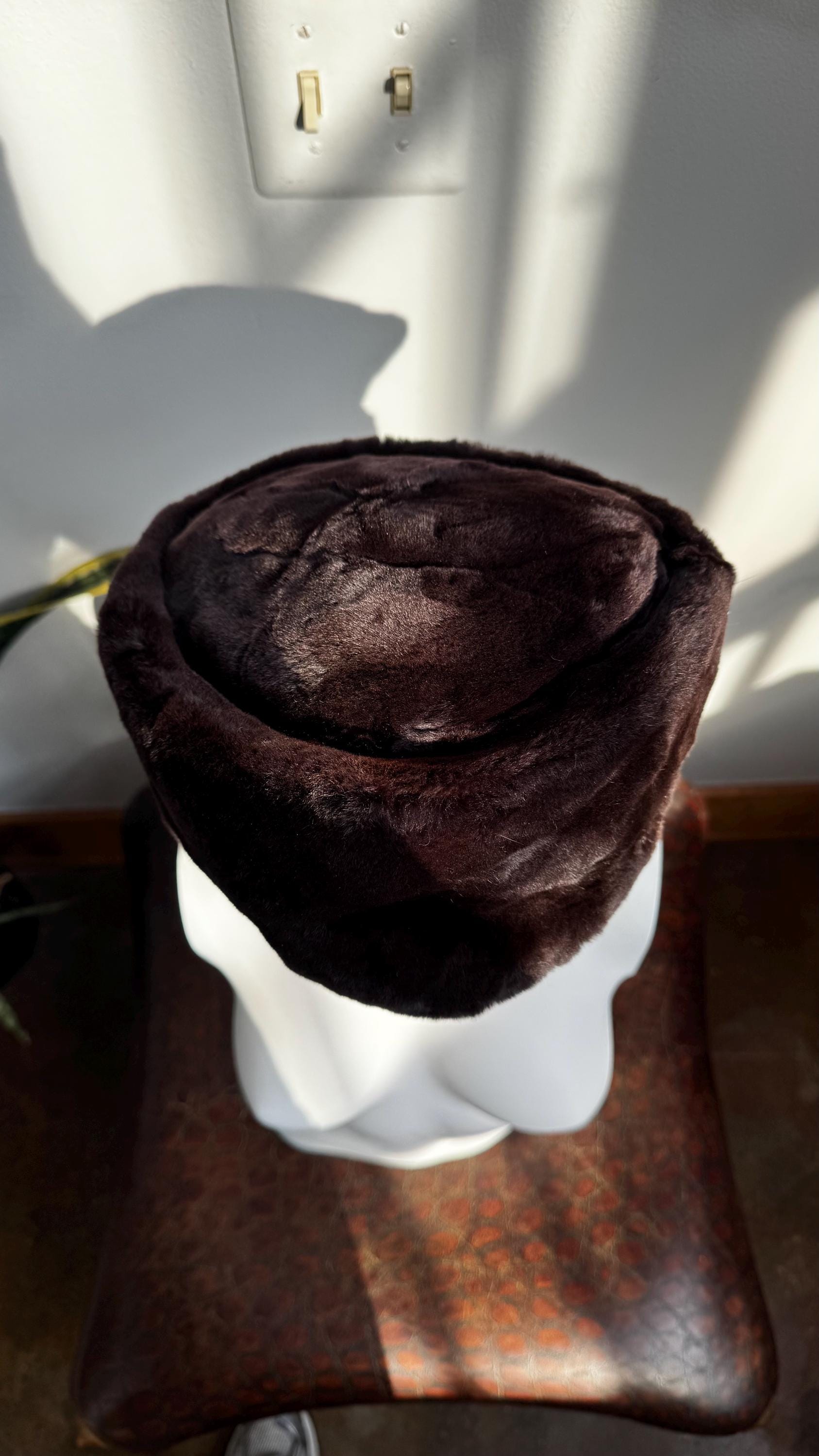 1990s Mink Fur Pillbox Hat: Espresso Brown Winter Style - Etsy