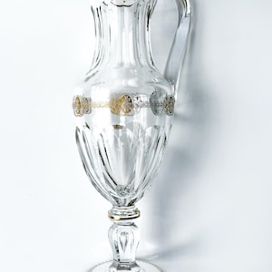 Rare Saint Louis Crystal Footed Pitcher - Empire Bee Motif | French Gold Gilt Ewer Jug | Cut Crystal with Pedestal Base