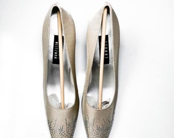 Brand New Vintage Stuart Weitzman Iridescent Satin Rhinestone Pumps | Size 10 AA