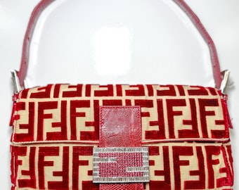 RARE Vintage Fendi Red Velvet Baguette by LISIO 1997
