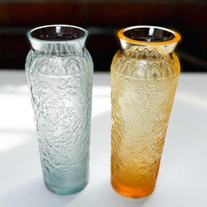 Vintage Lalique Crystal Vases: Bougainvillier Floral Relief, Signed French Art Glass