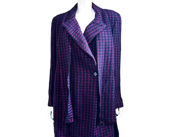 Vintage Chanel Navy & Fuchsia Tweed Coat | Size FR 44 | Collection AW 2000