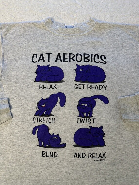 Vintage 1990s 90s Cat Aerobics Cartoon Comic Come… - image 4