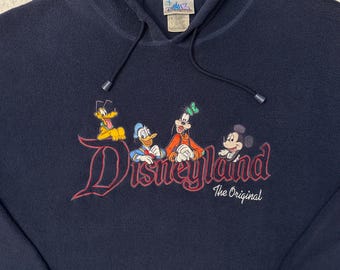 Vintage 2000s Y2K Mickey Goofy Donald Pluto Disneyland Embroidered Hoodie, L XL