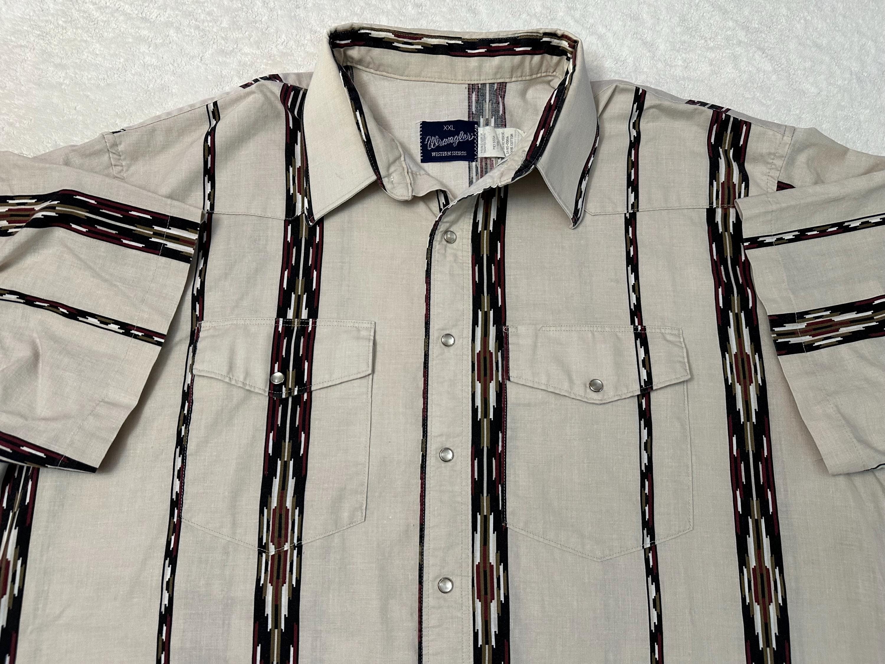 Vintage 80s 90s Wrangler Brushpopper Aztec Pearl Snap Short Sleeve
