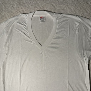 Vintage 1980s 1990s Hanes V Neck Basic Blank Single Stitch T-Shirt, L, Deadstock