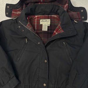 Vintage 1990s 90s Eddie Bauer Wool Plaid Lined Zip Up Chore Coat Jacket Womens M