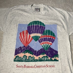 Vintage 90s 1990s Santa Barbara California Christian School Hot Air Balloon T-Shirt, S NEW