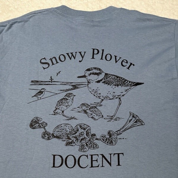 Vintage 1990s 90s Coal Oil Point Reserve Snowy Plover Bird Docent T-Shirt, L NEW