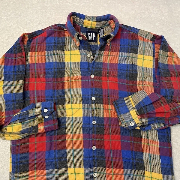 Vintage 1990s 90s GAP Multicolor Button Down Grunge Streetwear Flannel Shirt S M