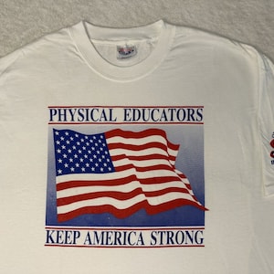 Vintage 1990s 2000s Physical Educators PE Teachers American Flag T-Shirt XL NEW