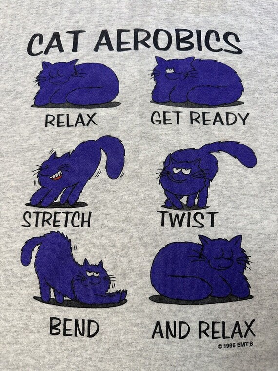 Vintage 1990s 90s Cat Aerobics Cartoon Comic Come… - image 3