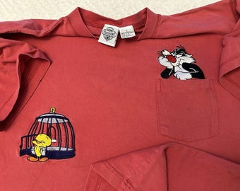 Vintage Sylvester and Tweety Embroidered Pocket T-shirt - Etsy