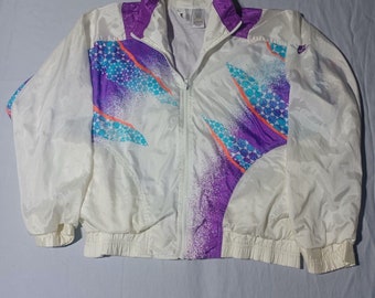 Vintage 1980s 80s Nike Swoosh Full Zip Windbreaker Jacket, Womens Grey Tag S M