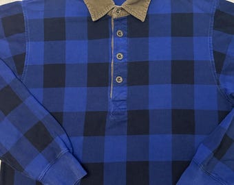 トップス 1990's Eddie Bauer L/S shirt check blue Men's Vintage 90's Eddie Bauer Teal Blue Chamois Cloth Button up