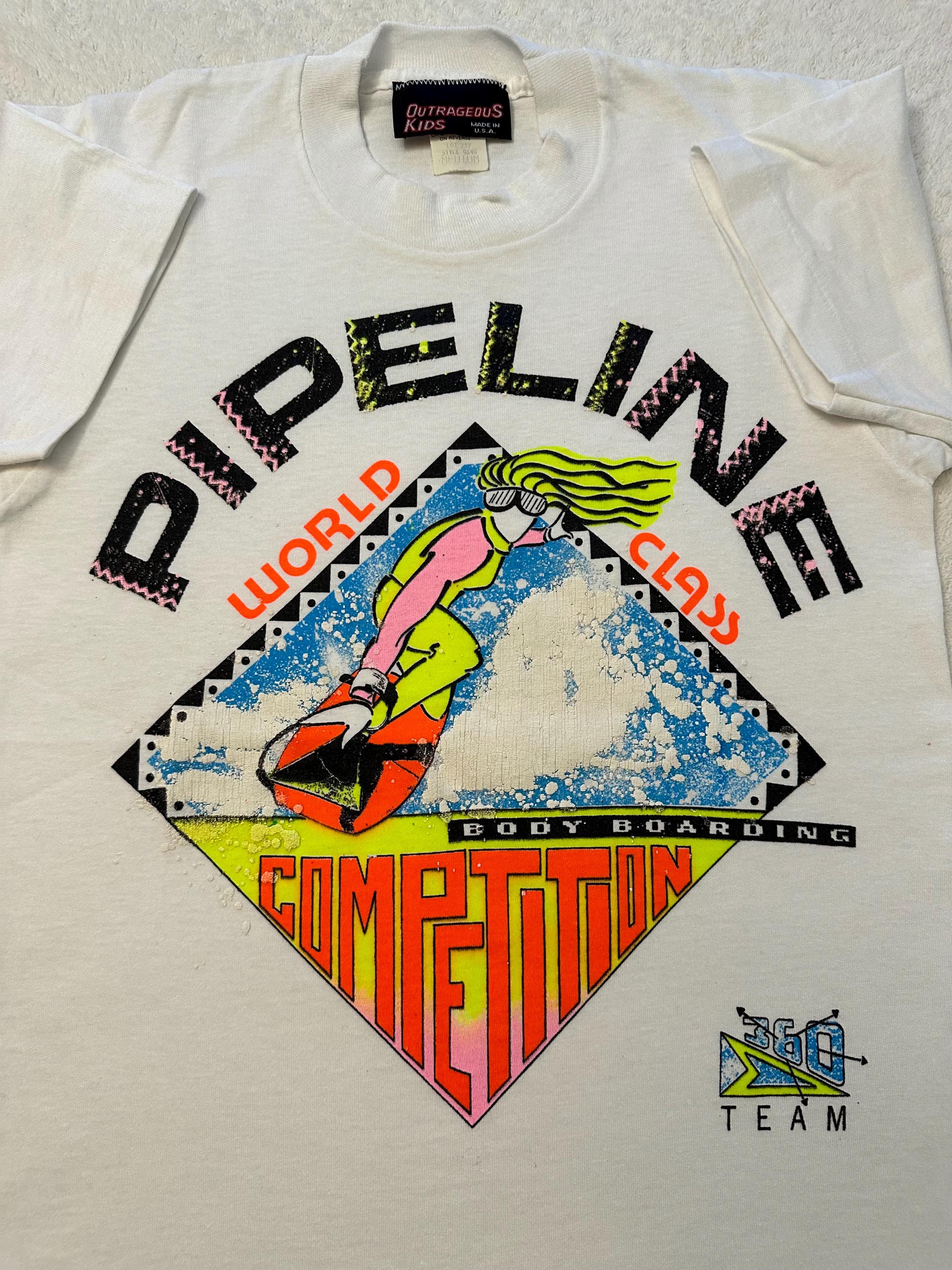 Vintage 1980s 1990s Pipeline Body Boarding Surf Surfing Wave Art T