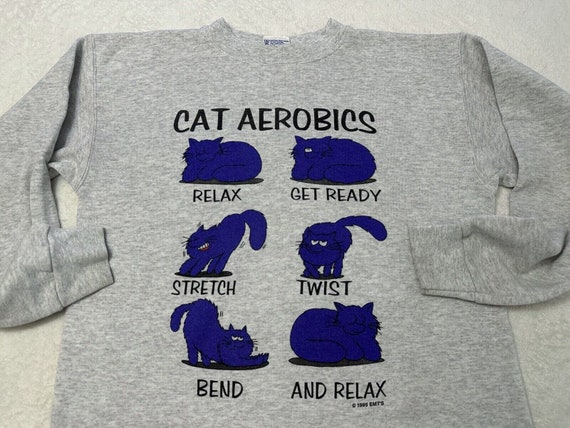 Vintage 1990s 90s Cat Aerobics Cartoon Comic Come… - image 1