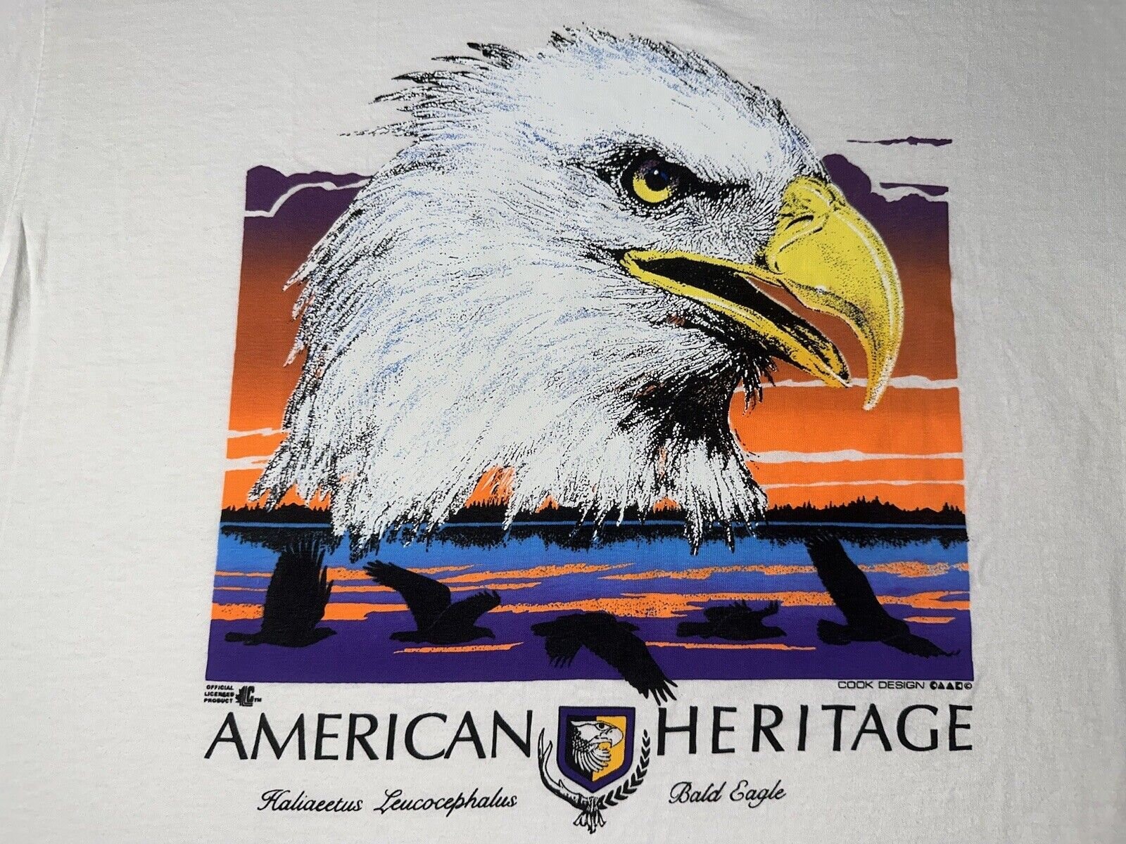 Vintage 1990s 90s Bald Eagle Bird American Heritage Neon Sunset T