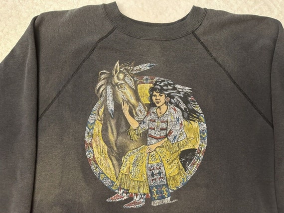 Vintage 1990s 90s Native American Woman Horse Art… - image 1