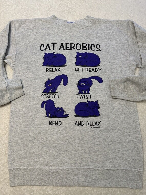 Vintage 1990s 90s Cat Aerobics Cartoon Comic Come… - image 5