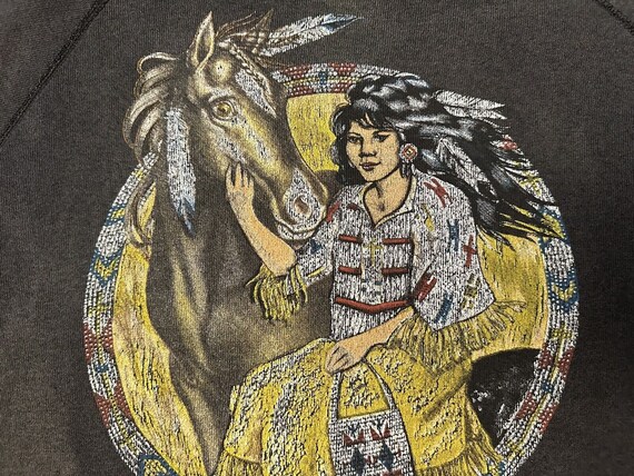 Vintage 1990s 90s Native American Woman Horse Art… - image 8