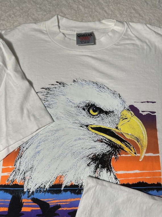 激レア USA製 90s パタゴニア Eagle ワシ Tシャツ XL 短丈 Vintage 1990s 90s Bald Eagle Bird American Heritage Neon Sunset T