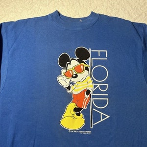 Vintage 1990s 1980s Mickey Walt Disney Florida Sunglasses Sweatshirt, L NEW
