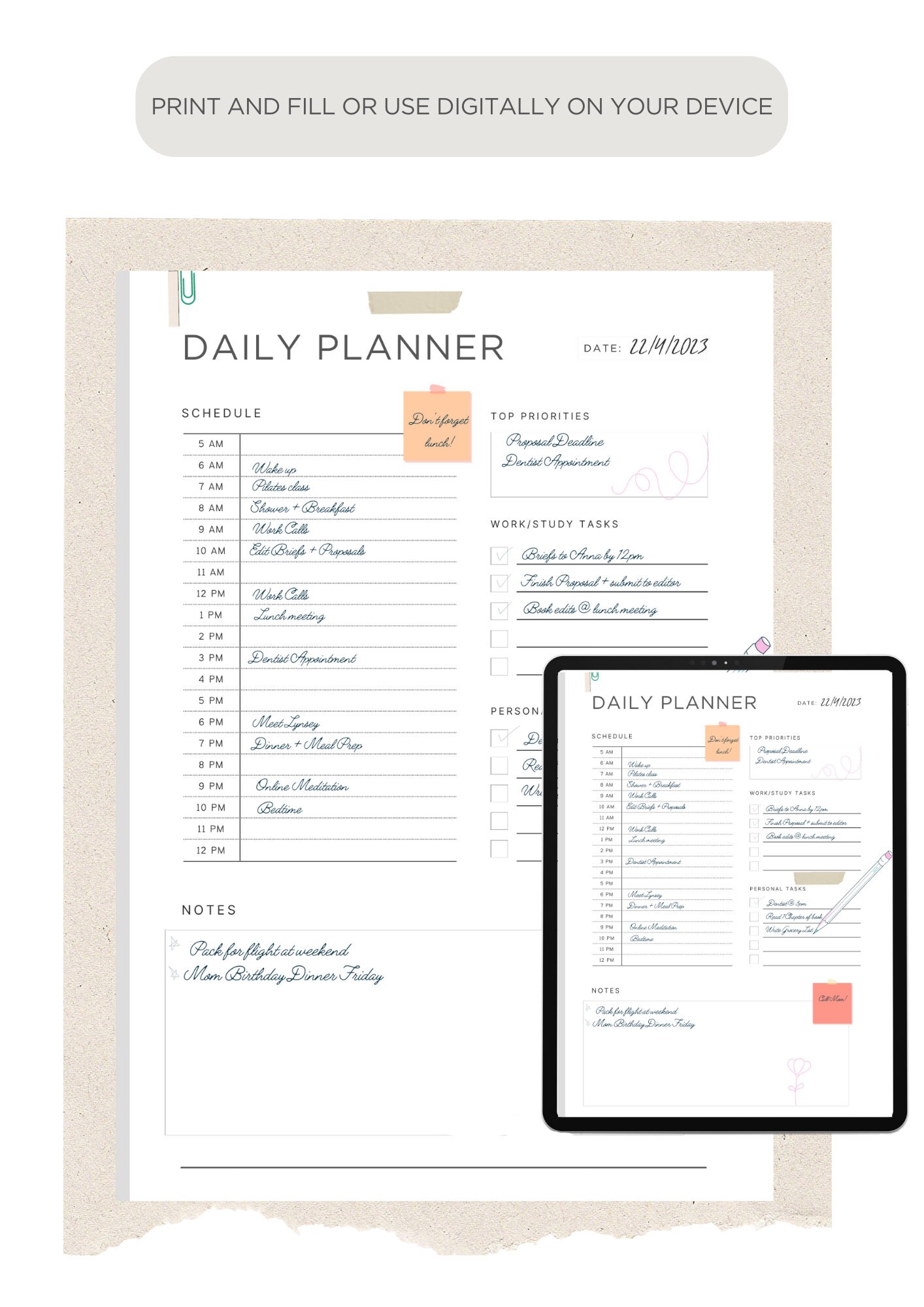 Minimalist Daily Planner | Printable Daily Planner | Productivity ...