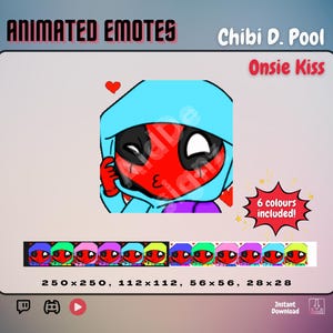 Chibi D. Pool - Onsie Kiss | ANIMATED EMOTE in 6 COLORS | For Twitch, Discord & YouTube Streamers | Cute Streamer Asset | Instant Download