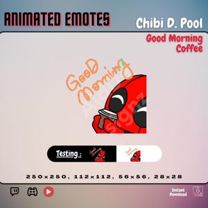 Chibi D. Pool - Good Morning Coffee Emote | x1 ANIMATED EMOTE | Stream Asset for Twitch, Discord & Youtube | Instant Download