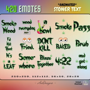 420 Stoner Text Emotes | x15 ANIMATED EMOTES | Pothead Streamer Asset (Digital Download)