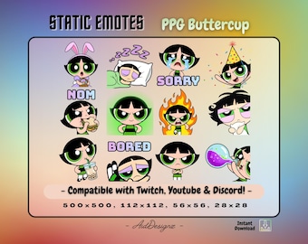 PPG Buttercup Emotes (x12) | PowerPuff Cartoon Static Emotes | Streamer Asset for Twitch, Discord, Youtube
