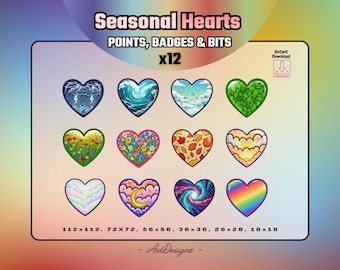Seasonal Heart Loyalty Stream Badges (x12) | Nature & Season Streamer Asset | Valentine Edition (Digital Download)