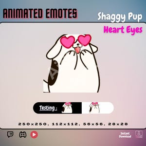 Shaggy Pup: Heart Eyes | x1 ANIMATED EMOTE | Cute Puppy Dog Stream Asset | Infatuated, In Love Emote | For Youtube, Discord and Twitch |