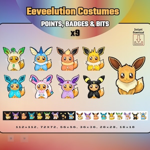 Insignias de fidelidad de disfraces de Eeveelution / 9 puntos para el canal de streaming, insignias de suscripción y bits para streamers