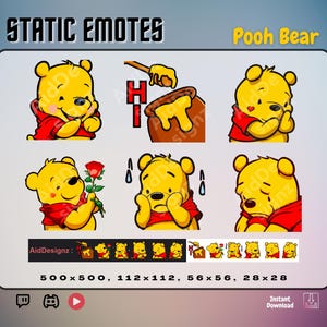 Pooh-beer-emoties | x6 STATISCH | Winnie de Poeh-streamitem voor Twitch, Discord en YouTube | Blij, hallo schat, dankbaar, verliefd, angstig, verdrietig