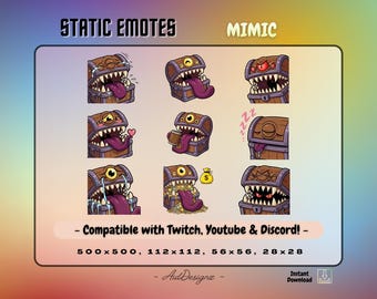 Mimic Emotes | x9 DnD Monster Emotes | Spooky Chibi Chest Dungeons & Dragons Streamer Asset