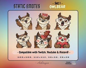 Owlbear Emote Set #1 | x6 Static DnD Monster Emotes | Fantasy Streamer Assets for Twitch & Discord