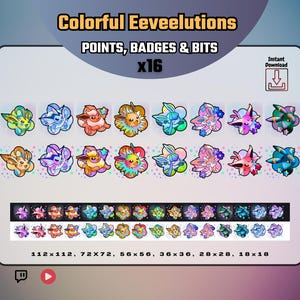 Colorful Eeveelution Loyalty Badges | x16 Stream Channel Points, Sub Badges & Bits for Streamers |