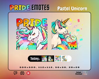 Pride Pastel Unicorn Emote Pair| x2 Static Emotes | Fabled Mythological One Horned Rainbow Creature Emotes | Taste of Pride, Drunk on Pride
