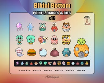 Bikini Bottom Loyalty Badges (x16) | Cartoon inspired Stream Channel Points, Sub Badges & Bits